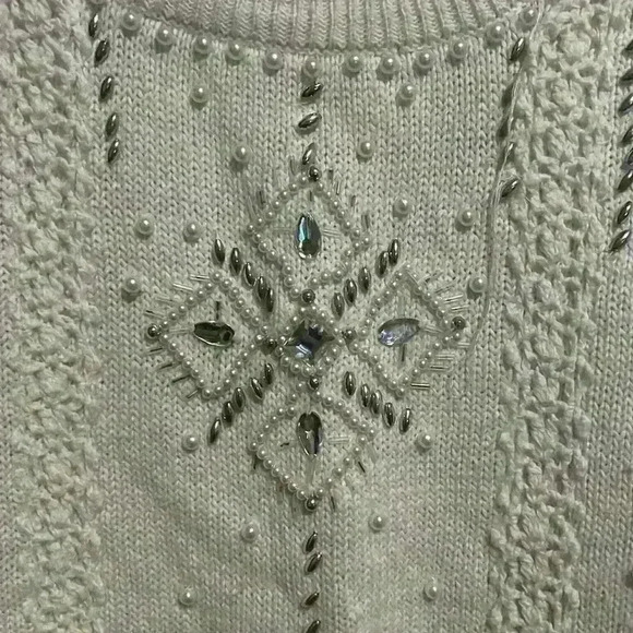 Vintage Shenanigans Christmas Snowflakes Pearl Beaded Christmas Sweater size S - Picture 3 of 12